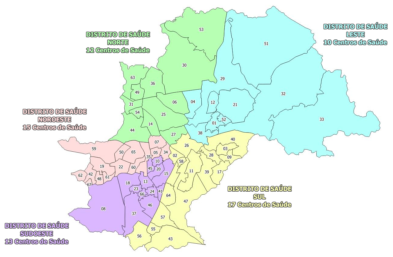 Mapa do municpio com a localizao dos Centros de Sade