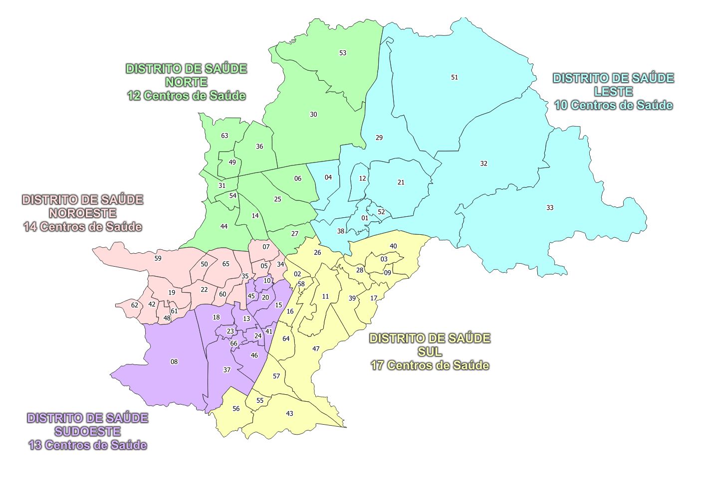 Mapa do município com a localização dos Centros de Saúde